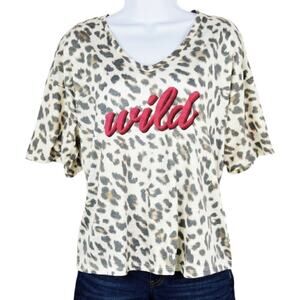 New Jessica Simpson Junior 3-D Wild Snow Leopard Print T-Shirt